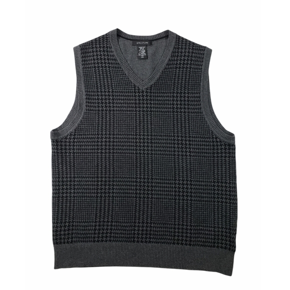 Structure Large Herringbone Plaid Sweater Vest I - Picture 1 of 5